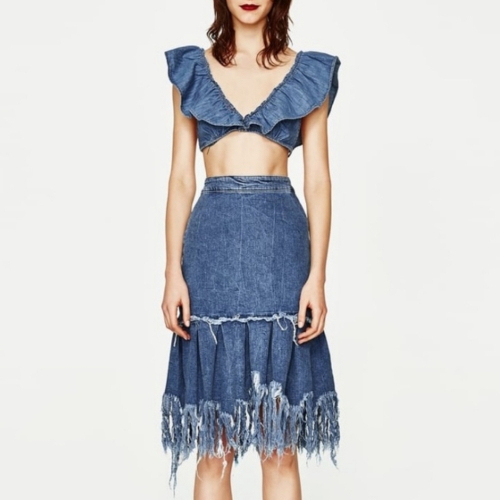 Zara Ruffled Denim Bralette - Picture 4 of 11